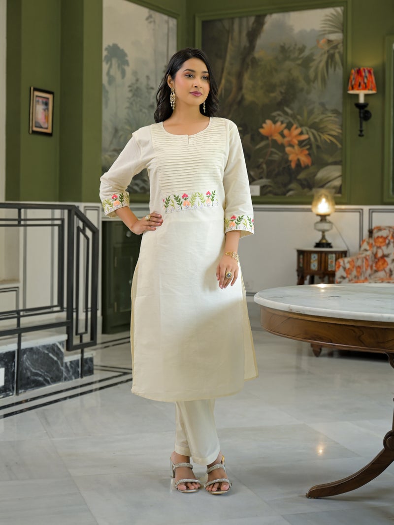 Shifory White Embroidered Kurti with Pant Set for Women - Image 1